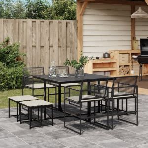 vidaXL set de comedor de jardín 9 pzas y cojines ratán sintético negro