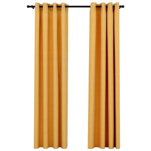 vidaXL cortinas opacas con ojales look lino 2 pzas amarillo 140x245 cm