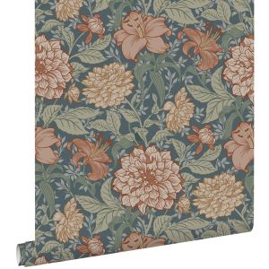 Estahome papel pintado flores vintage azul agrisado - 0.53 x 10.05 m