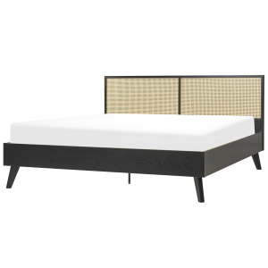 Cama con somier negro/madera clara 180 x 200 cm monpazier