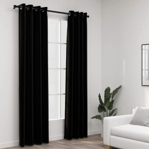 Cortinas opacas con ojales look de lino 2 pzas negro 140x225 cm es7006