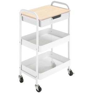 Carrito de cocina acero, pp, mdf color madera 43.9x30.5x75.6 cm homcom