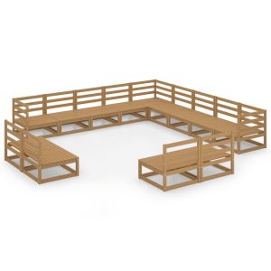 vidaXL set de muebles de jardín 13 pzas madera maciza pino marrón miel