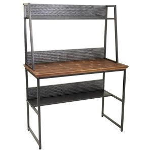 Mesa escritorio y estantería de metal y madera negra 103,5x47,5x141,5