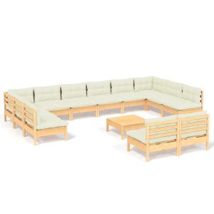 vidaXL muebles de jardín 13 pzas y cojines madera maciza de pino crema