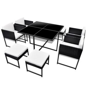 vidaXL set comedor de jardín 9 piezas y cojines ratán sintético negro