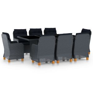 vidaXL set comedor jardín 9 pzas cojines ratán sintético gris oscuro