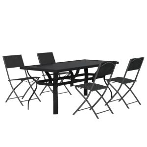 vidaXL juego de comedor para jardín 5 piezas con cojines gris y negro