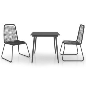 vidaXL set de comedor de jardín de 3 piezas PVC ratán negro