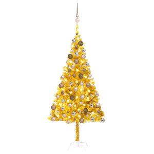 vidaXL árbol de navidad preiluminado con luces y bolas dorado 180 cm