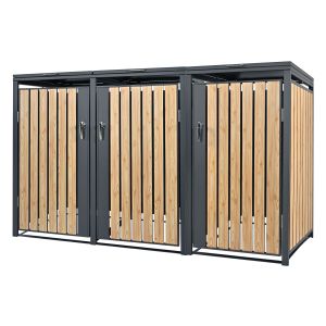 Caja de basura 3 cubos 240l 200x80x116,3cm antracita/madera acero