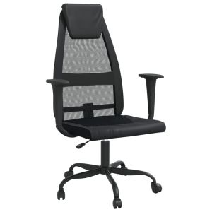 vidaXL silla de oficina altura ajustable tela malla y cuero pe negro