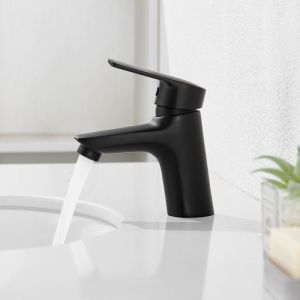 Grifo monomando para lavabo de latón negro, mezclador de baño con aireador