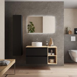 Mueble baño bequia plus 100 cm negro y coqueta roble con lavabo +encimera