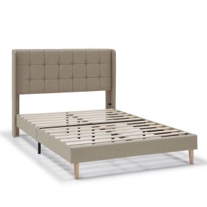 Cama tapizada esther de 30 cm, 150x190 cm, beige