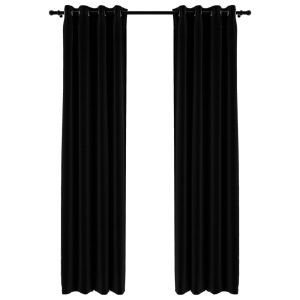 vidaXL cortinas opacas con ojales look de lino 2 pzas negro 140x245 cm