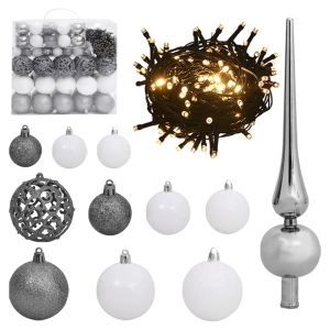 vidaXL set de bolas de navidad 120 pzas con pico 300 LED blanco y gris