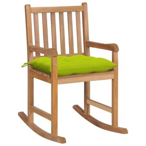 vidaXL silla mecedora de madera maciza teca con cojín verde brillante