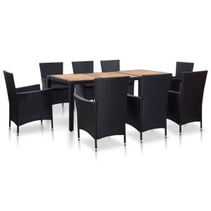 vidaXL set comedor de jardín 9 piezas y cojines ratán sintético negro