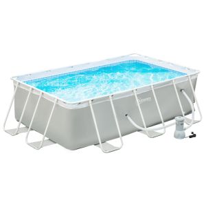 Piscina desmontable tubular PVC, acero y pp color gris 340x215x80 cm