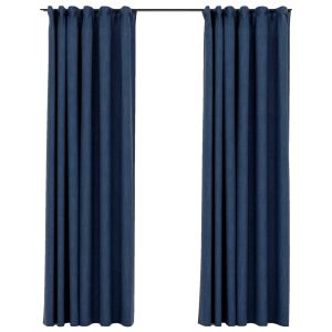 vidaXL cortinas opacas con ganchos look de lino 2 pzas azul 140x245 cm