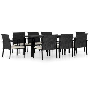 vidaXL conjunto de comedor de jardín 9 piezas ratán sintético negro