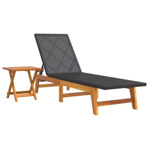 vidaXL tumbona con mesa ratán sintético y madera maciza de acacia