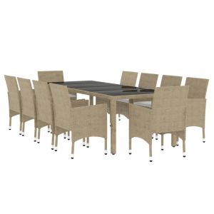 vidaXL juego de comedor de jardín de 11 piezas ratán sintético beige