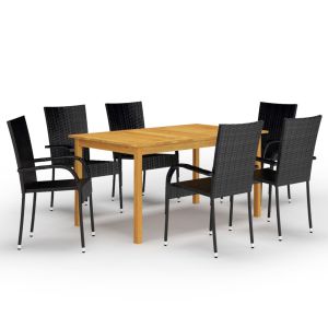 vidaXL juego de comedor para jardín de 7 piezas negro