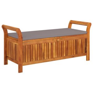 vidaXL banco almacenaje jardín con cojín madera maciza de acacia 126cm