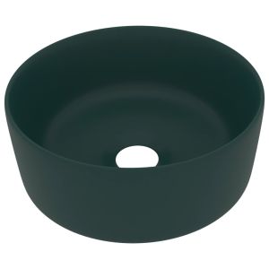 vidaXL lavabo de lujo redondo cerámica verde oscuro mate 40x15 cm