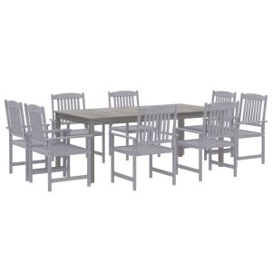 vidaXL juego de comedor para jardín 9 piezas madera maciza acacia gris