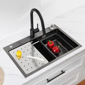 Fregadero de cocina 70x45cm, 1,5 senos, escurridor de acero inoxidable + gr