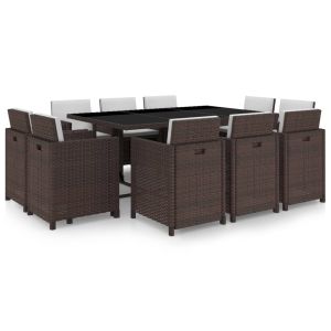 vidaXL set comedor de jardín 11 pzas y cojines ratán sintético marrón