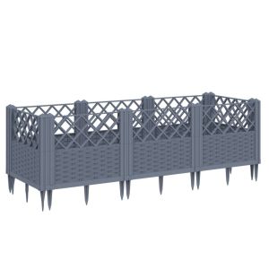 vidaXL jardinera con clavijas pp gris 123,5x43,5x43,5 cm