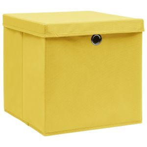 vidaXL cajas de almacenaje con tapas 10 uds tela amarillo 32x32x32 cm