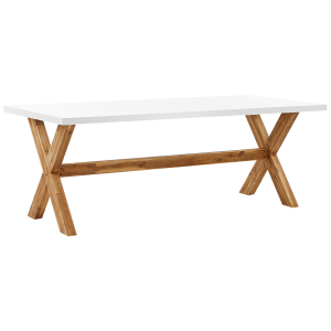 Mesa de jardín de cemento reforzado blanco/madera clara 200 x 100 cm olbia