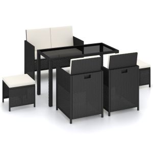 vidaXL set comedor de jardín 6 piezas y cojines ratán sintético negro