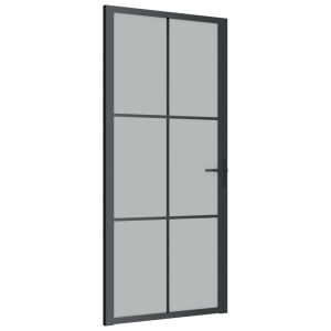 vidaXL puerta interior de vidrio y aluminio negro mate 93x201,5 cm