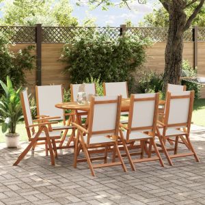 vidaXL juego comedor de jardín 9 pzas madera maciza acacia y textileno