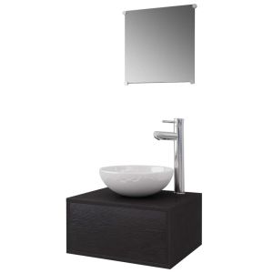 vidaXL conjunto de muebles de baño con lavabo y grifo 4 piezas negro