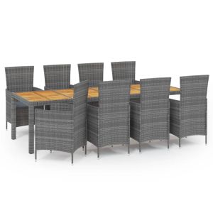 vidaXL set de comedor de jardín 9 pzas y cojines ratán sintético gris