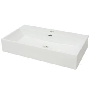 vidaXL lavabo con orificio para grifo cerámica 76x42,5x14,5 cm blanco