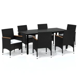 vidaXL set de comedor de jardín 7 pzas y cojines ratán sintético negro