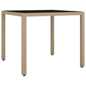 vidaXL mesa de jardín ratán beige y superficie de vidrio templado