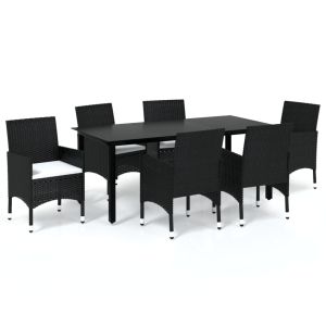 vidaXL set de comedor de jardín 7 pzas y cojines ratán sintético negro