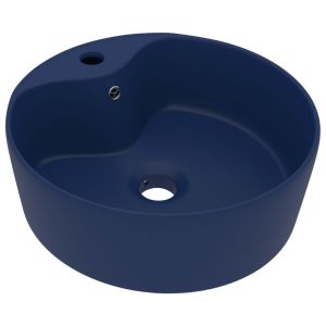 vidaXL lavabo lujo con rebosadero cerámica azul oscuro mate 36x13 cm