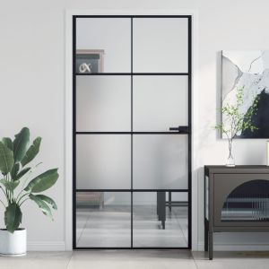 Puerta interior deLGada negra vidrio y aluminio 102,5x201,5 cm wef3461