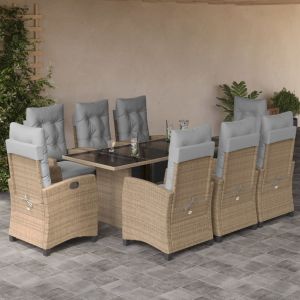 vidaXL set comedor de jardín 9 pzas con cojines ratán sintético beige