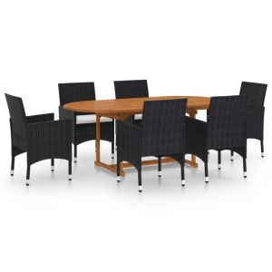 vidaXL set de comedor de jardín de 7 piezas negro ratán sintético